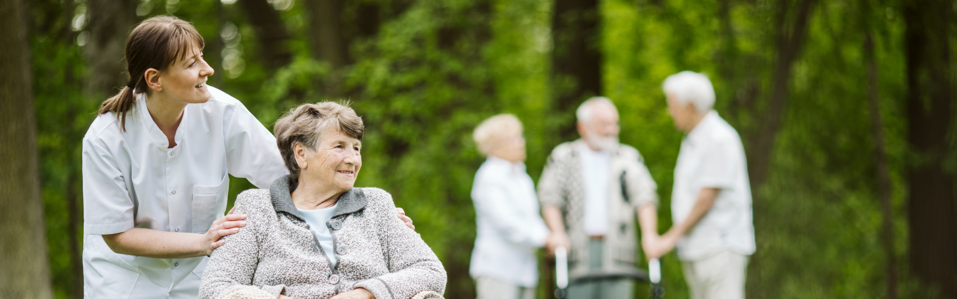 Two elder couple and two home care worker