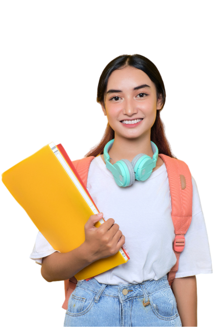 student smilling holding a yellow folder