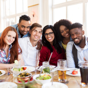 happy people in restaurant