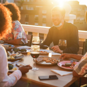 family eating at restaurant