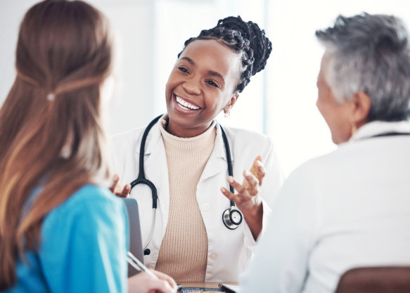 Primary care visit with a doctor and patients