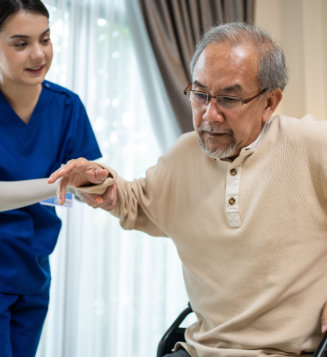 woman helping senior