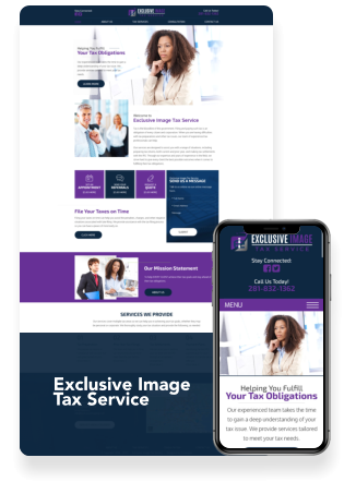 Exclusive Image Tax Service website layout in desktop and mobile view