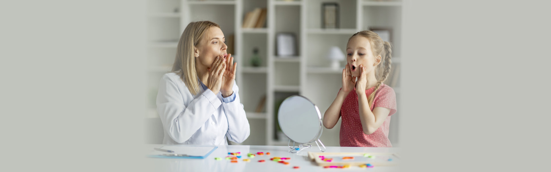 a doctor with her patient practicing vocal