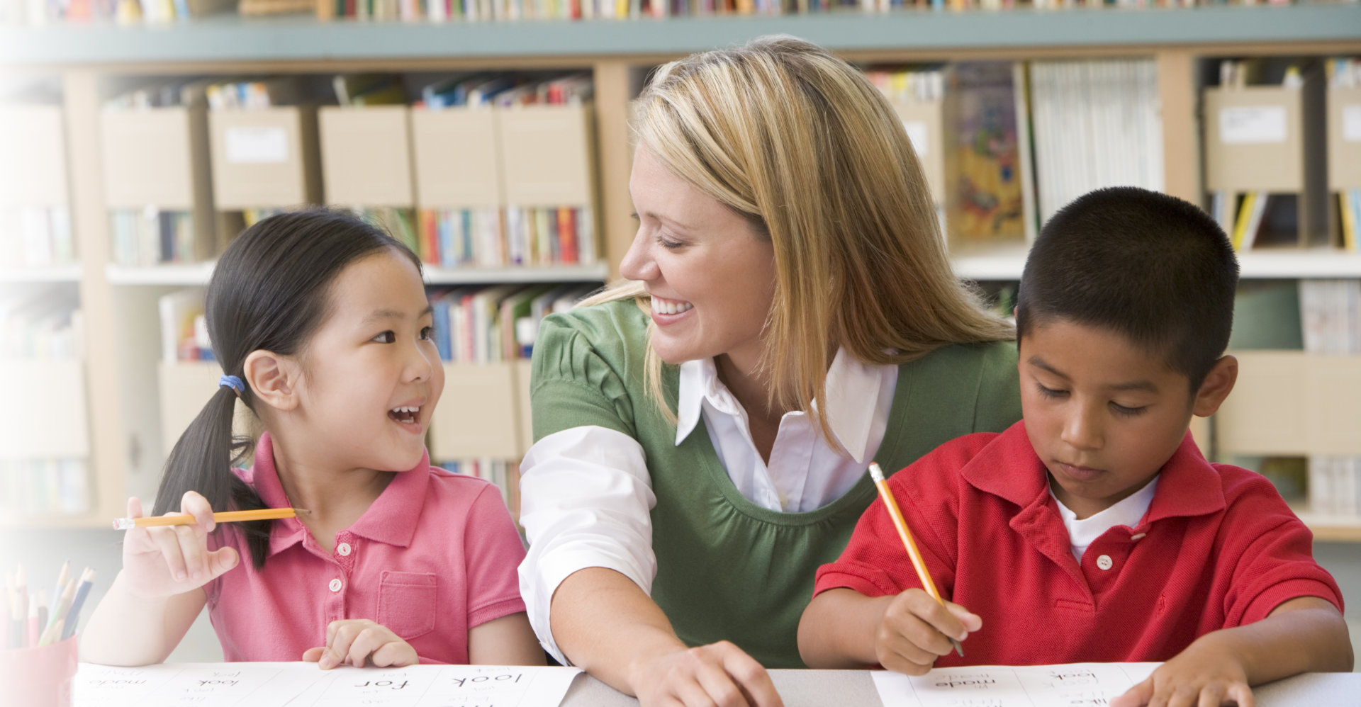 asian children with their teacher